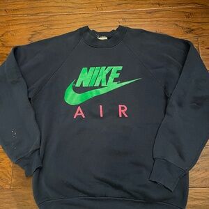 Vintage Nike Men's Black Sweater with Green Logo size Medium good condition
